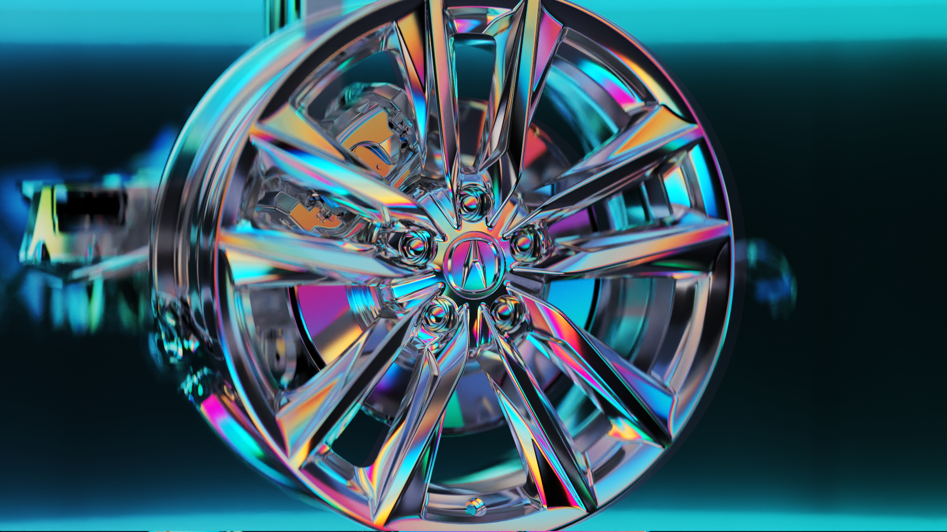 Chrome wheel with iridescent reflections