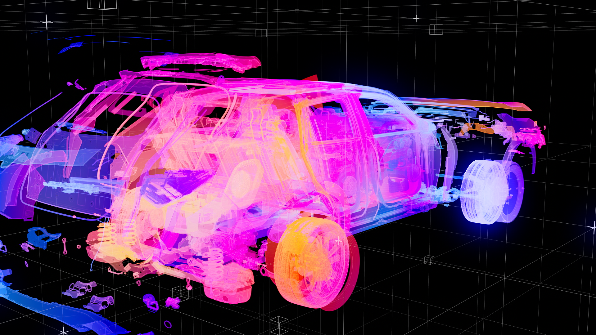 X-ray car in pink and orange