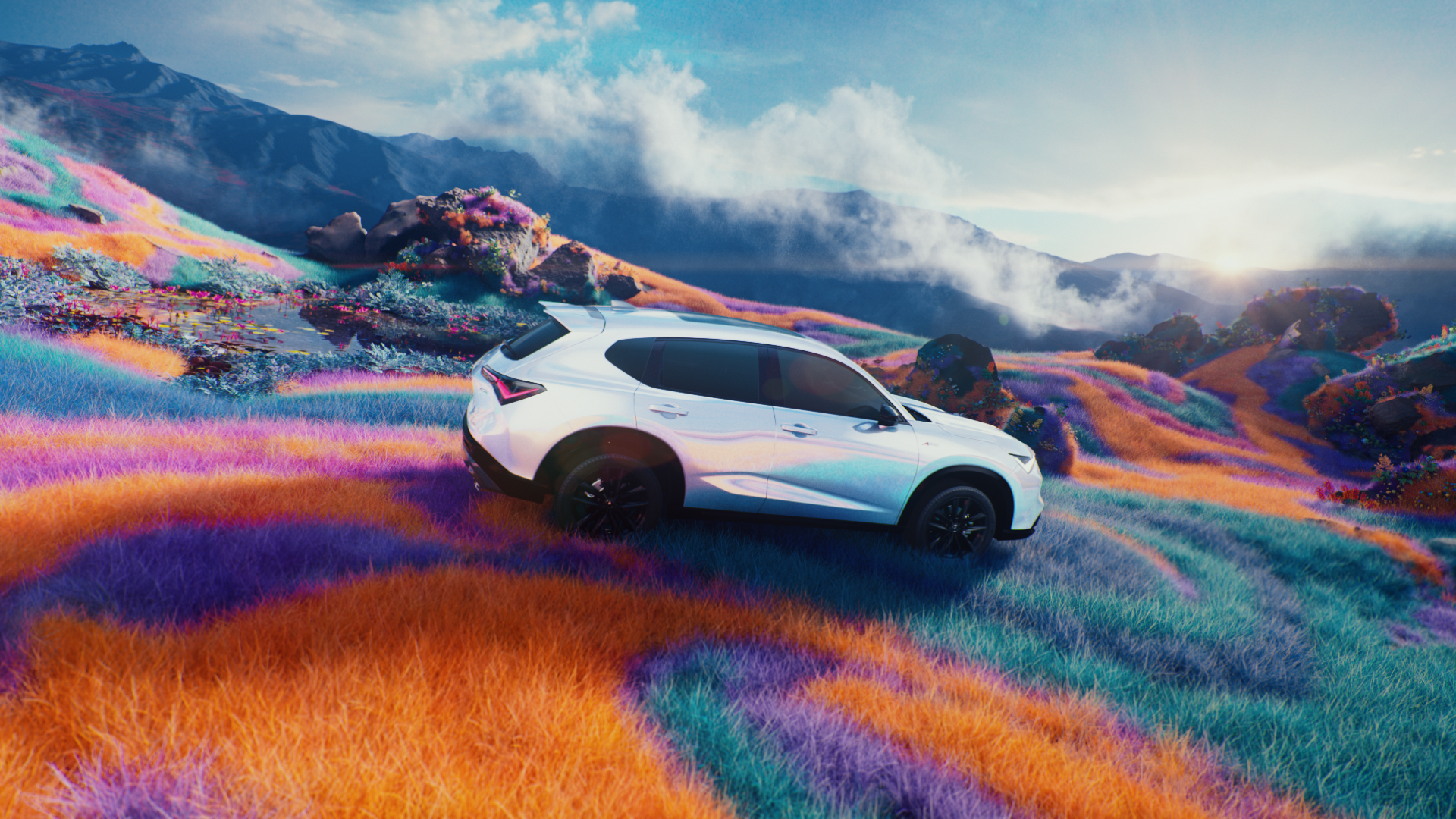 ADX driving through a painterly landscape