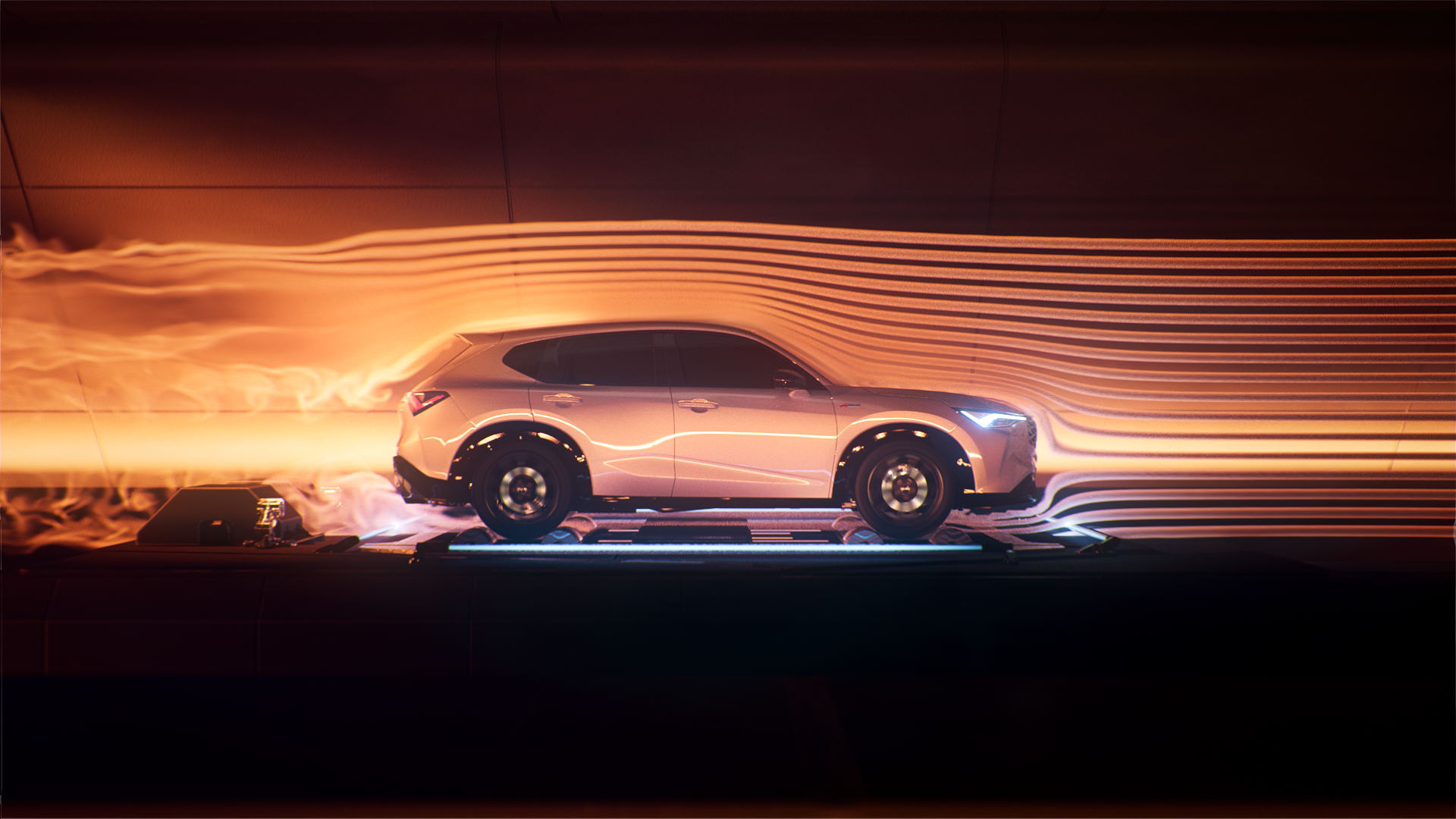 ADX in profile wrapped in orange light trails