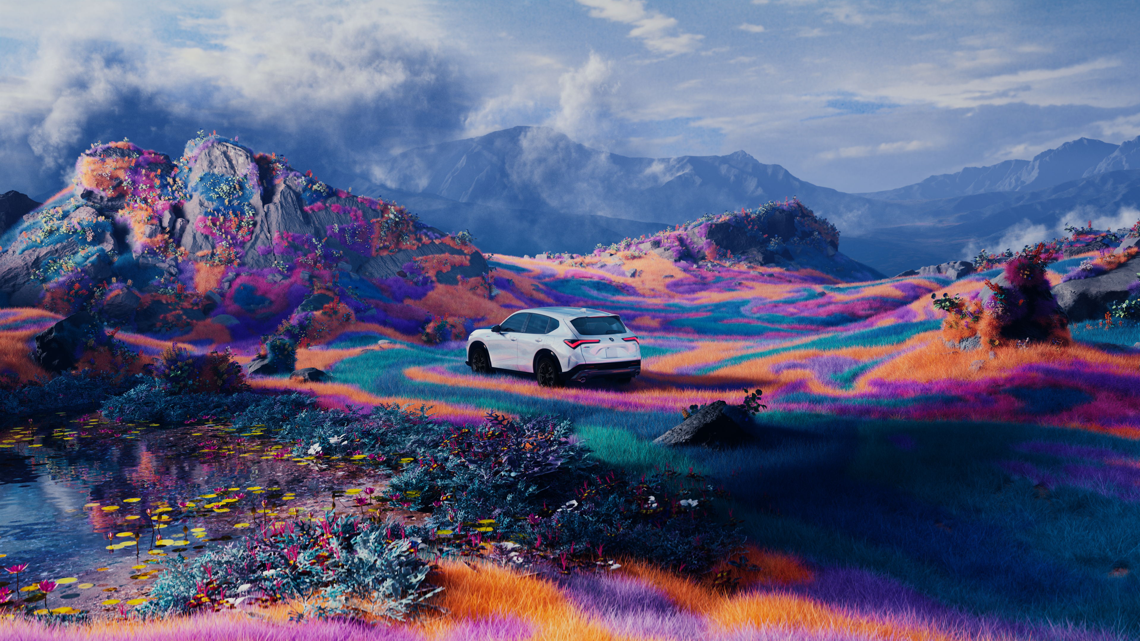 ADX in a painterly mountain landscape