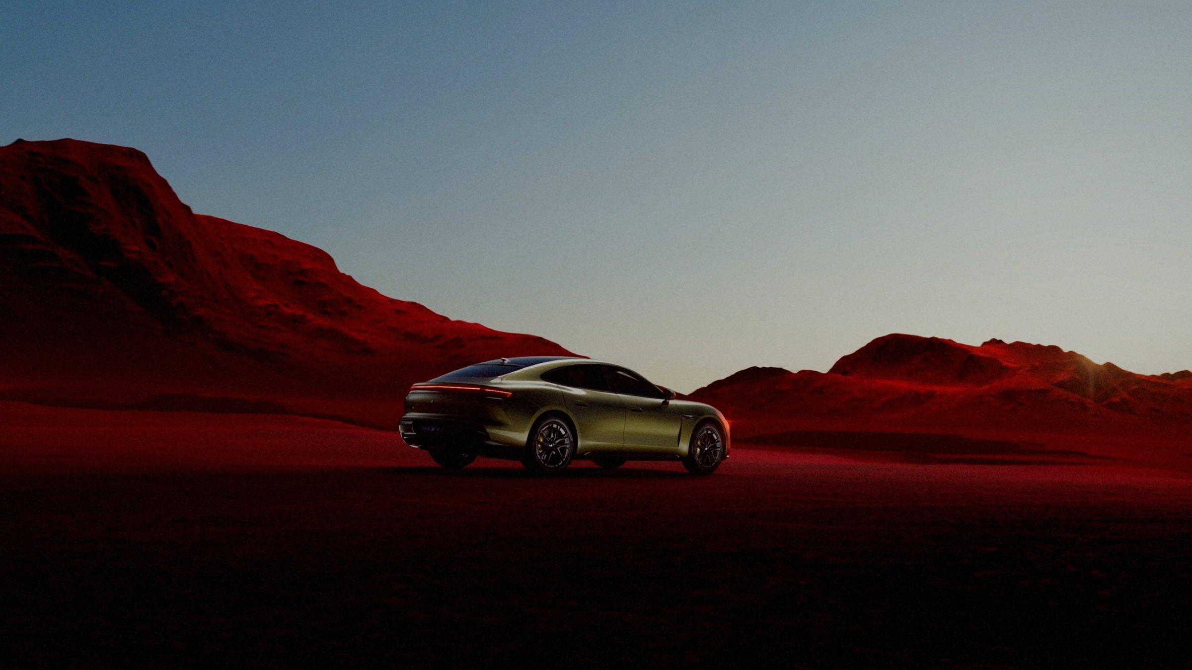 Sedan at dusk in the desert