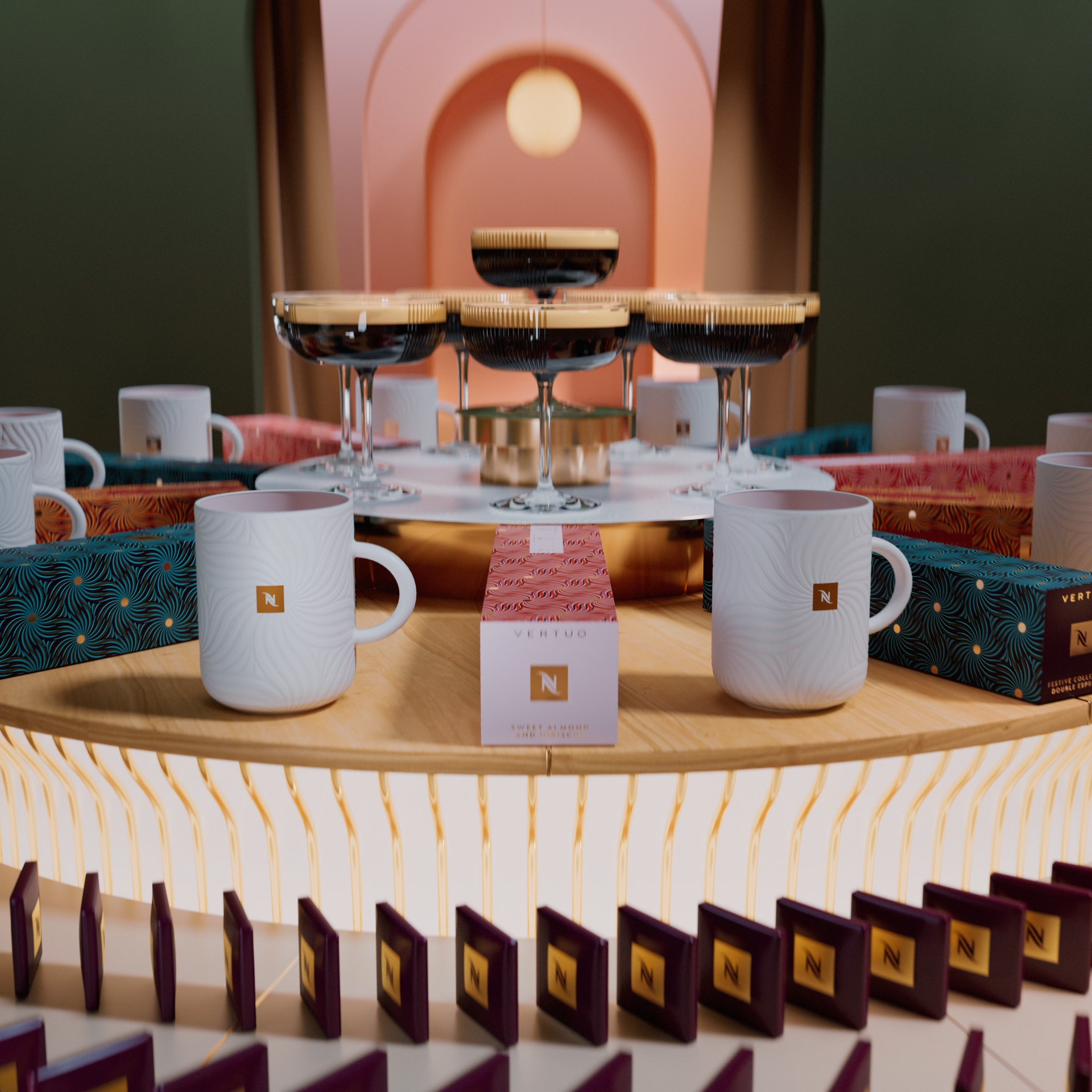 Mugs and accessories on the conveyor
