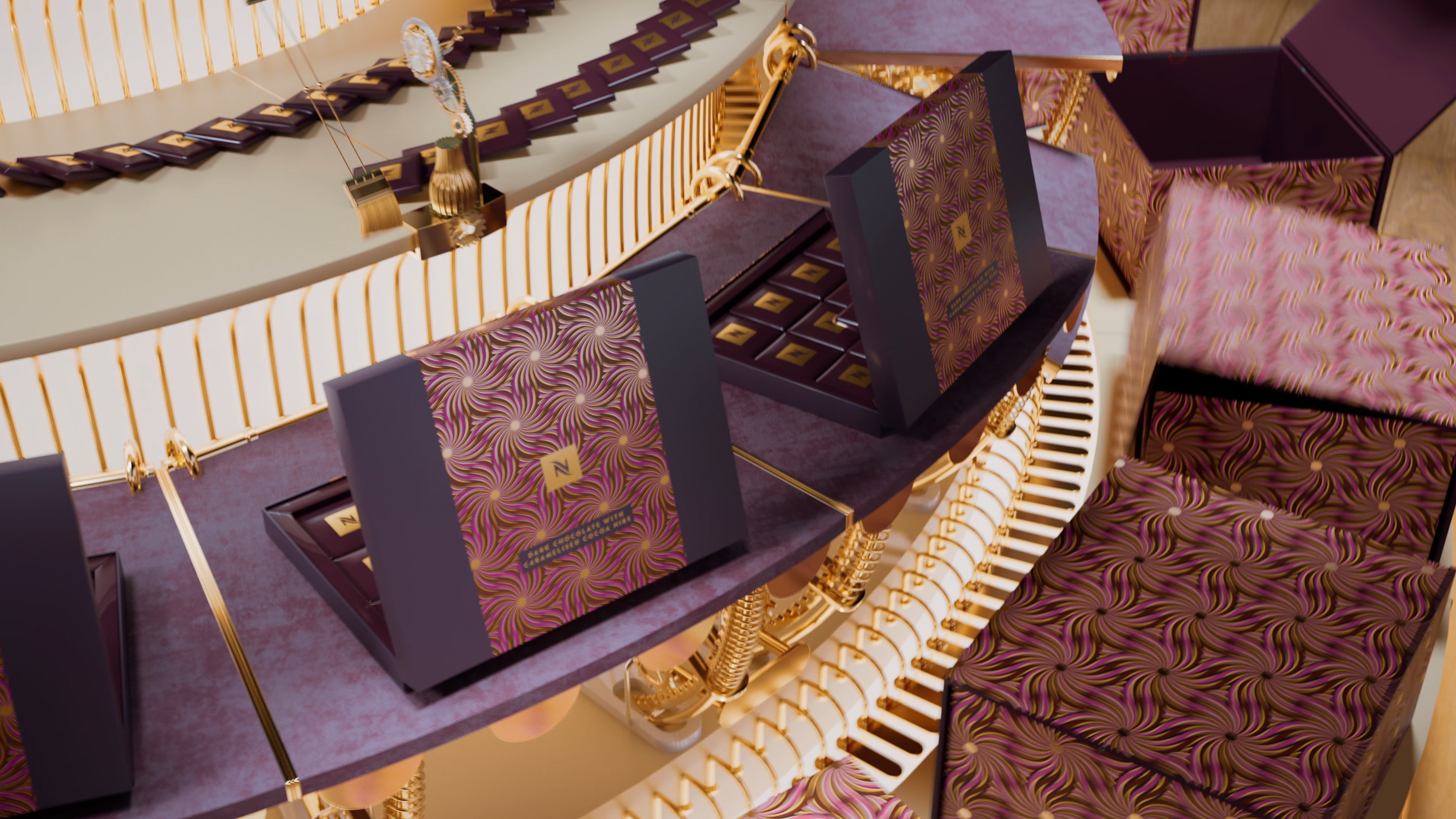 Gift boxes travelling the conveyor