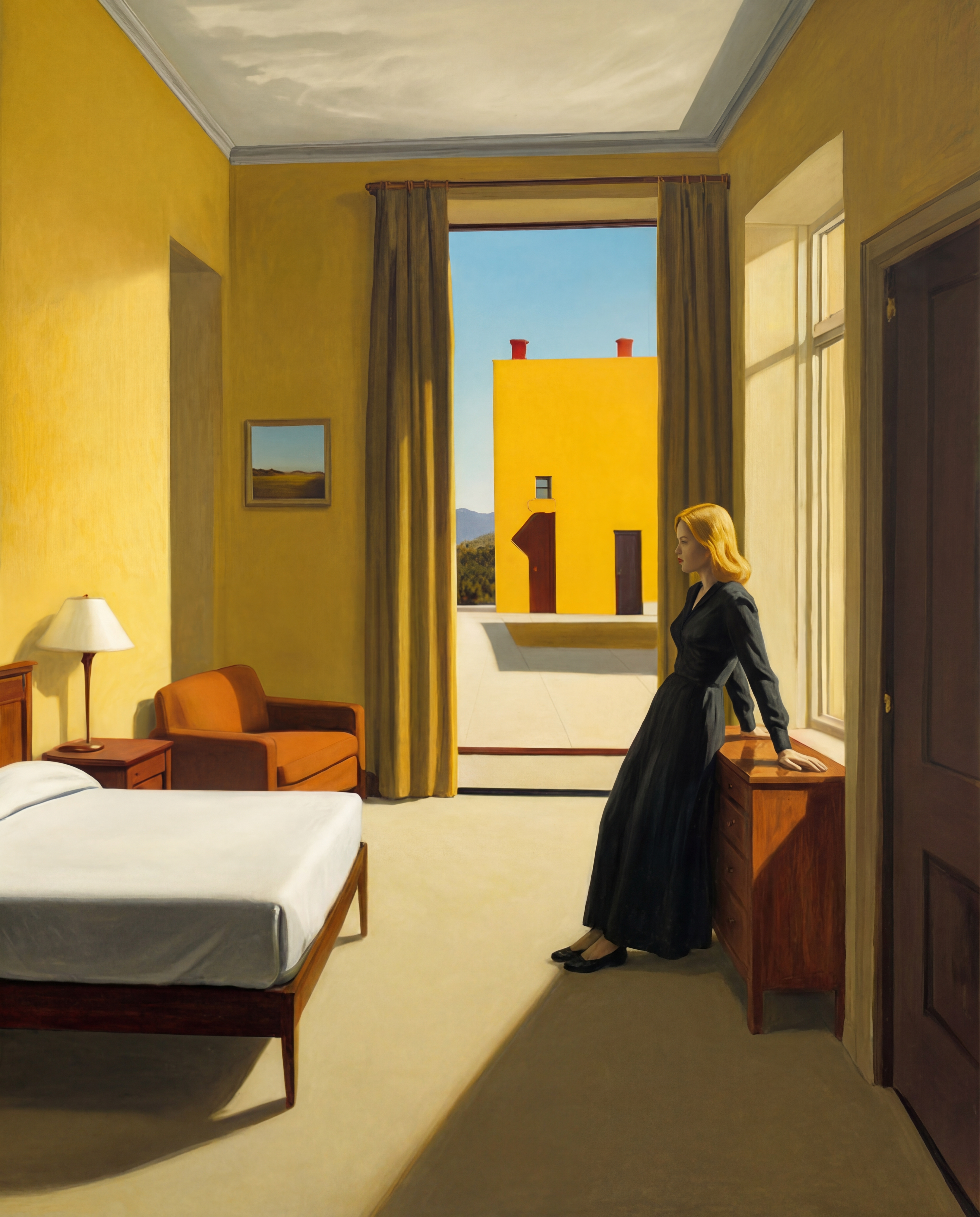 The same scene in a yellow room