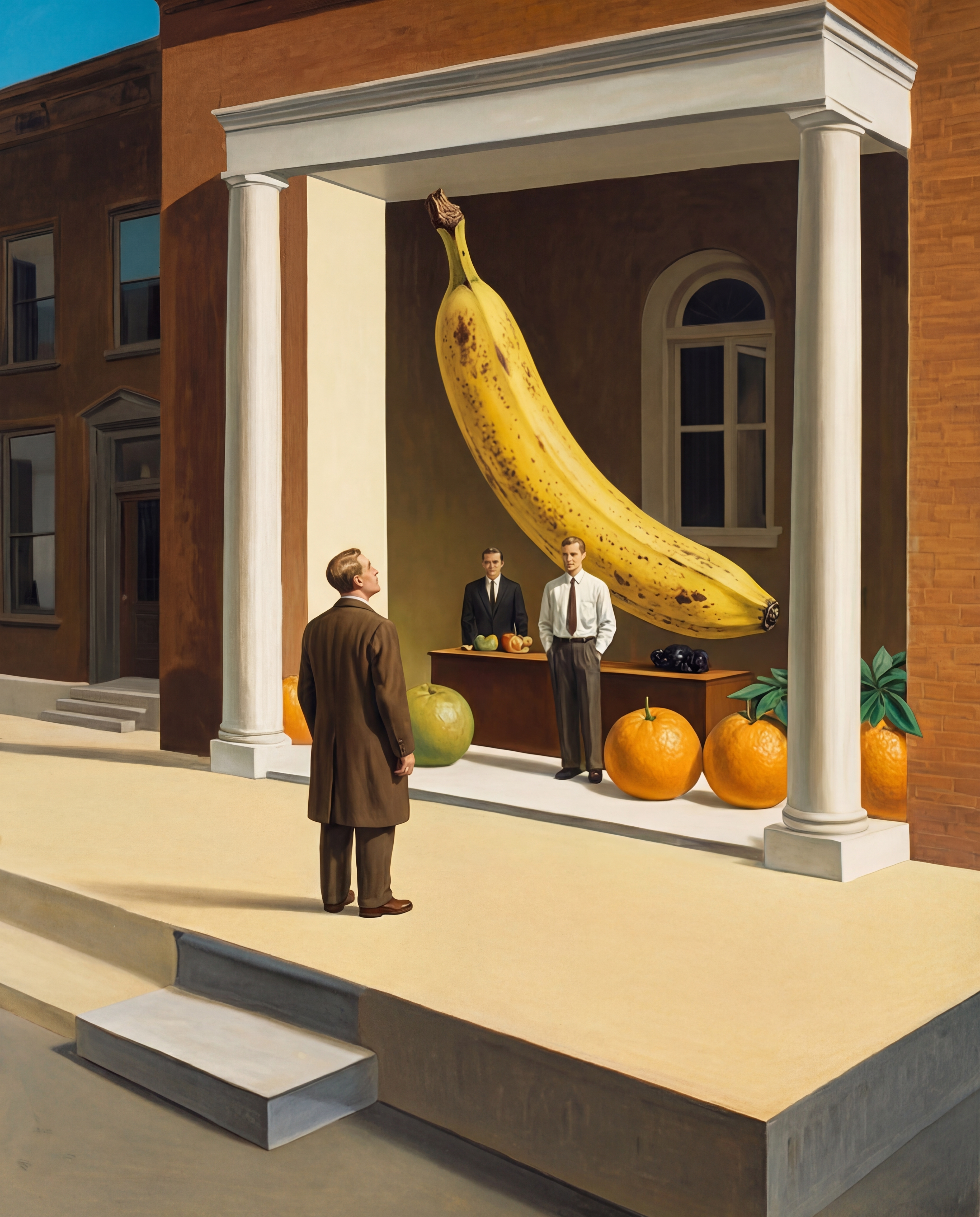 Giant banana hanging in a portico