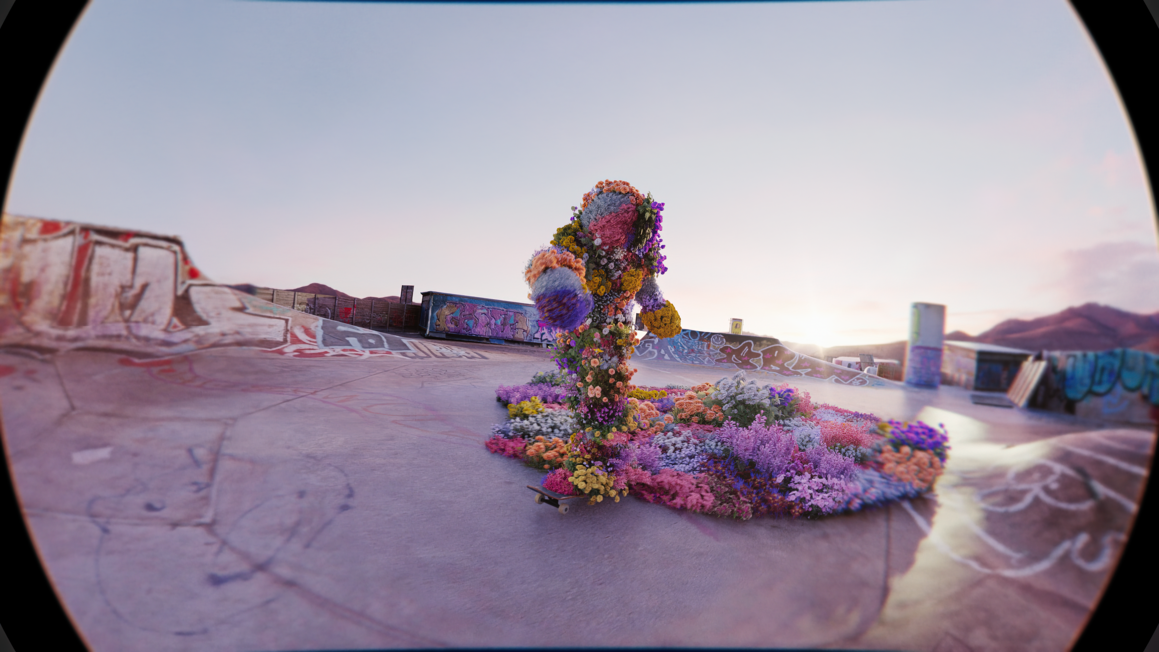 Floral skater in a desert skatepark
